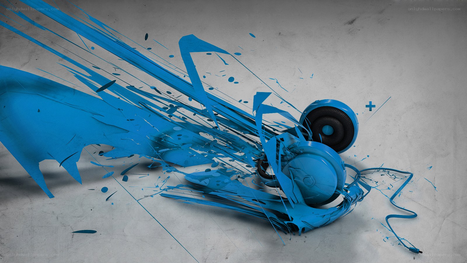 blue headphones splatter art