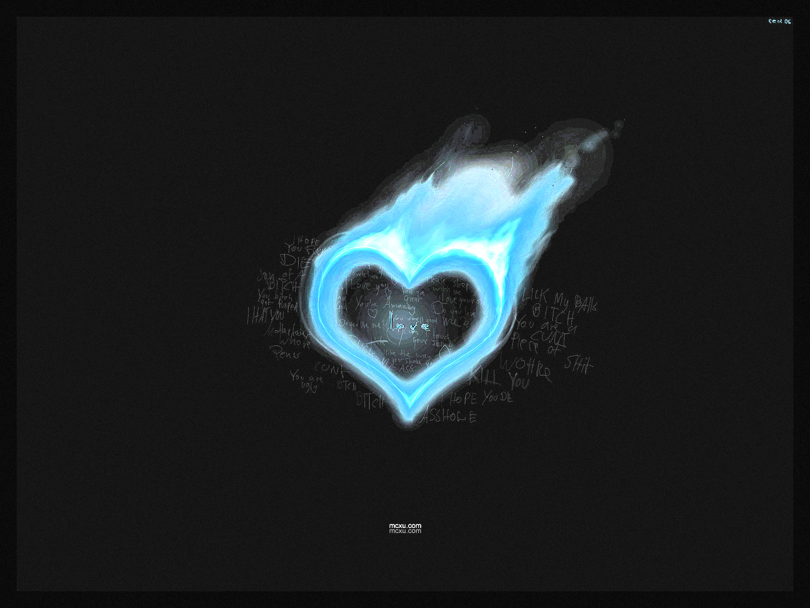 blue heart flame with text