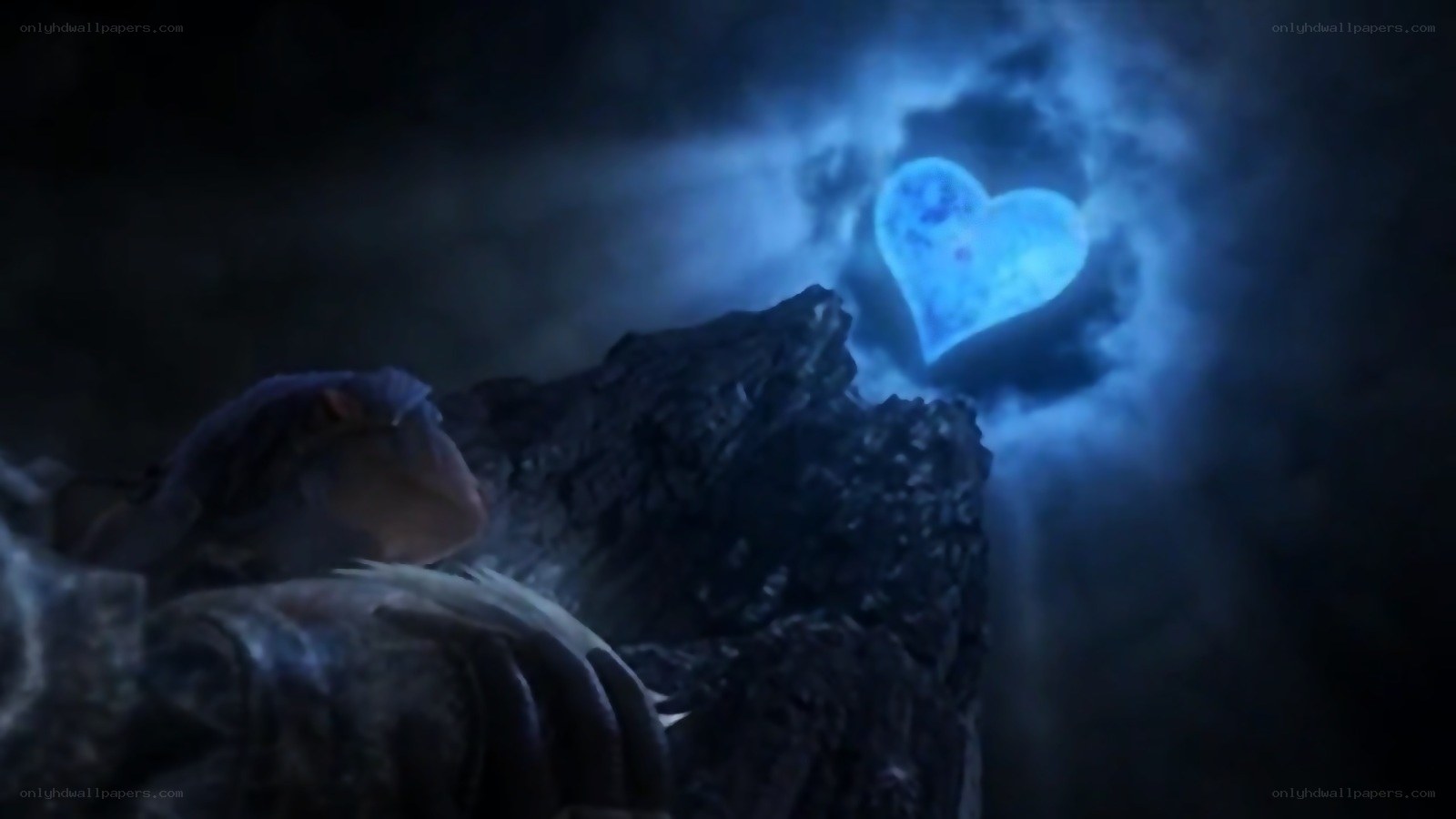 blue heart in dark cave