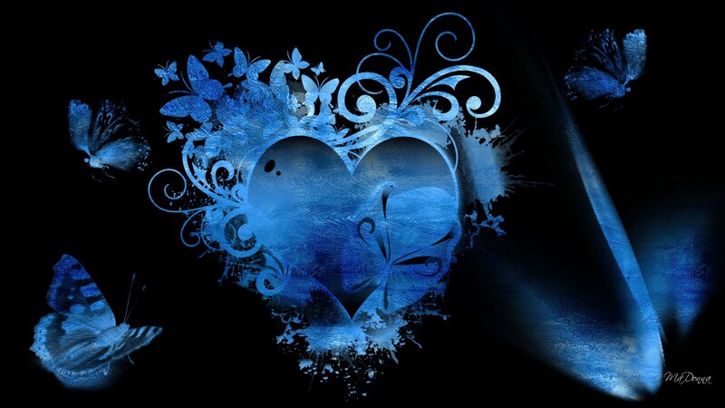 Blue Heart with Butterflies