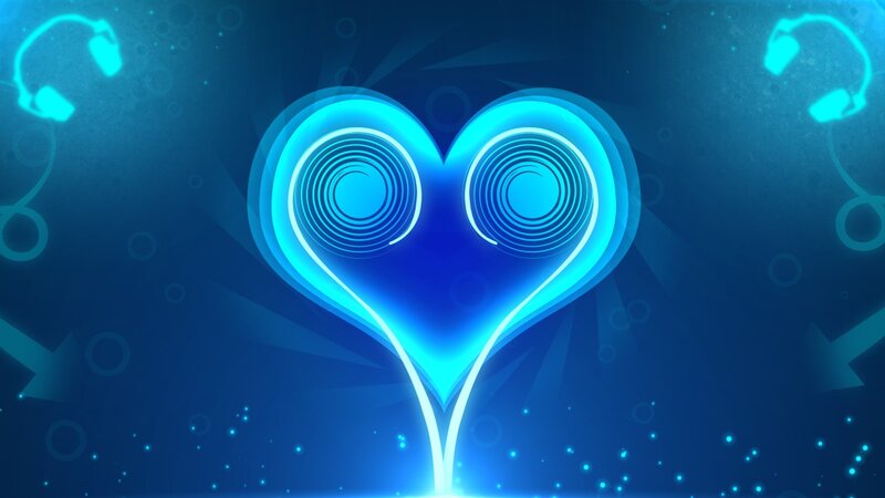 blue heart with headphones