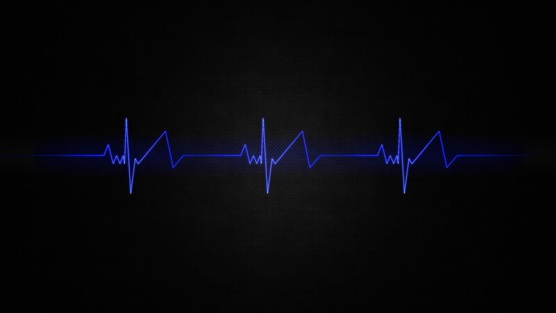 Blue Heartbeat Line — Black, Minimalist, Digital Art, Pattern