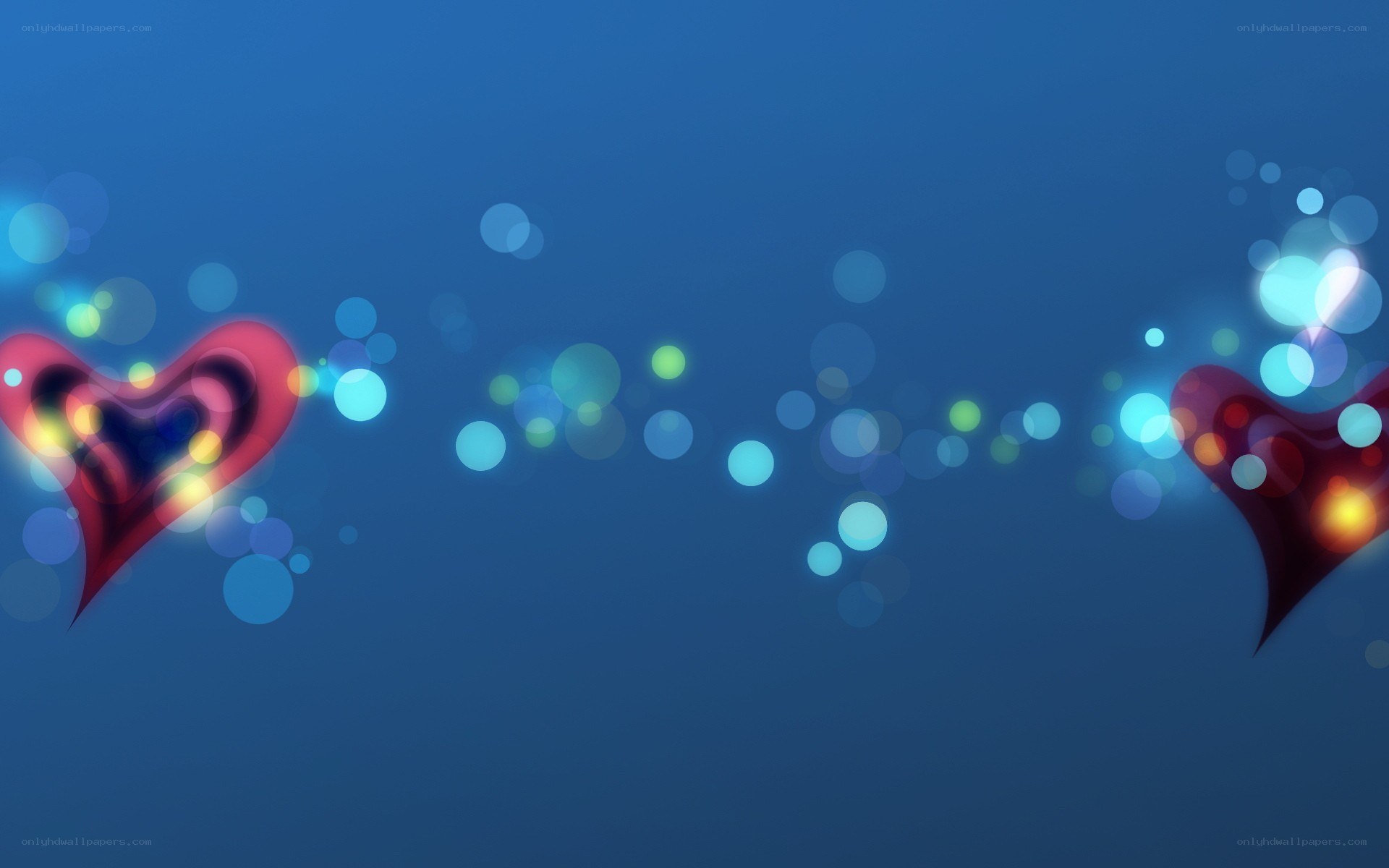 blue hearts with bokeh lights