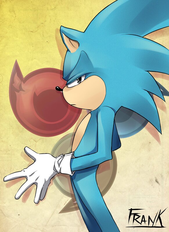 Blue Hedgehog Character — Dramatic, Digital Art, White Gloves