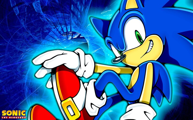 Blue Hedgehog Character — Dynamic, Digital Art, Red Shoes, White Gloves, Green Eyes