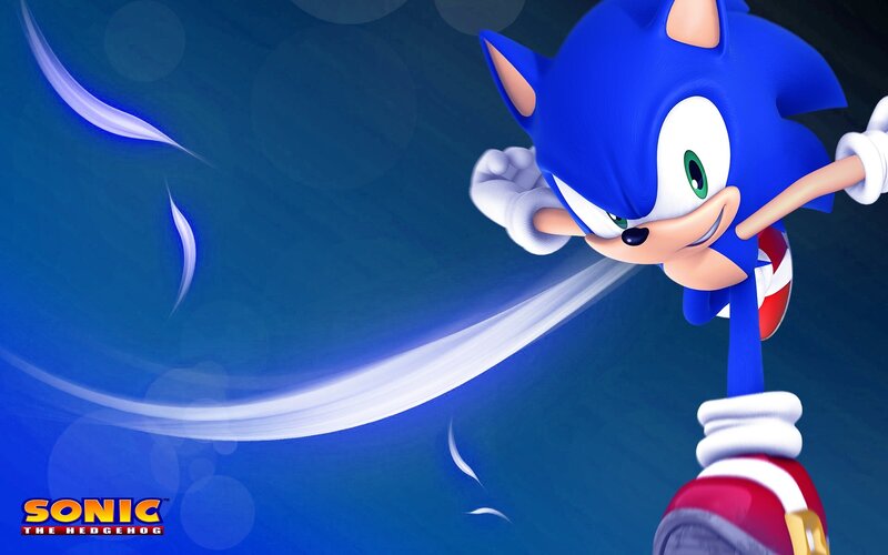 Blue Hedgehog Character — Dynamic, Digital Art, Red Shoes, White Gloves, Motion Lines, White