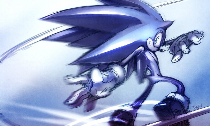 Blue Hedgehog Character — Dynamic, Digital Art, Sketch, Motion Lines