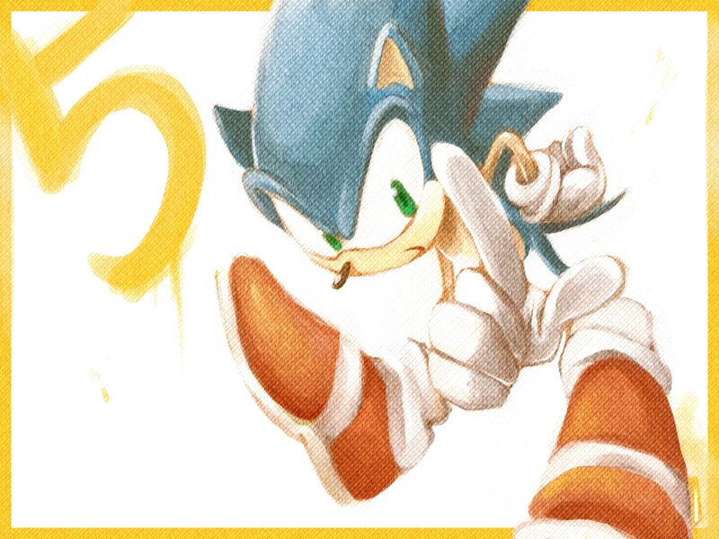 Blue Hedgehog Character — Dynamic, Digital Art, Yellow Number