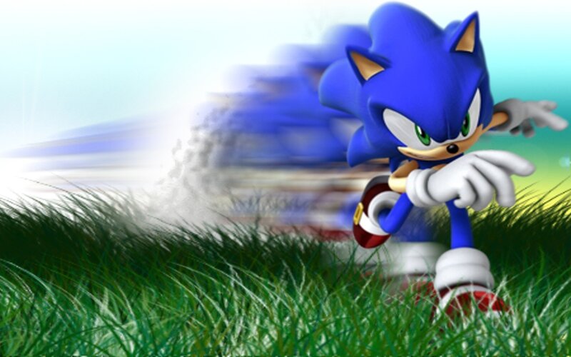 Blue Hedgehog Running — Dynamic, Afternoon, Digital Art, Grass