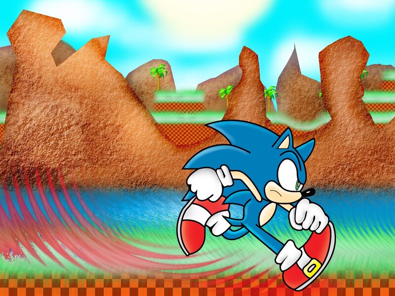 Blue Hedgehog Running — Energetic, Afternoon, Digital Art