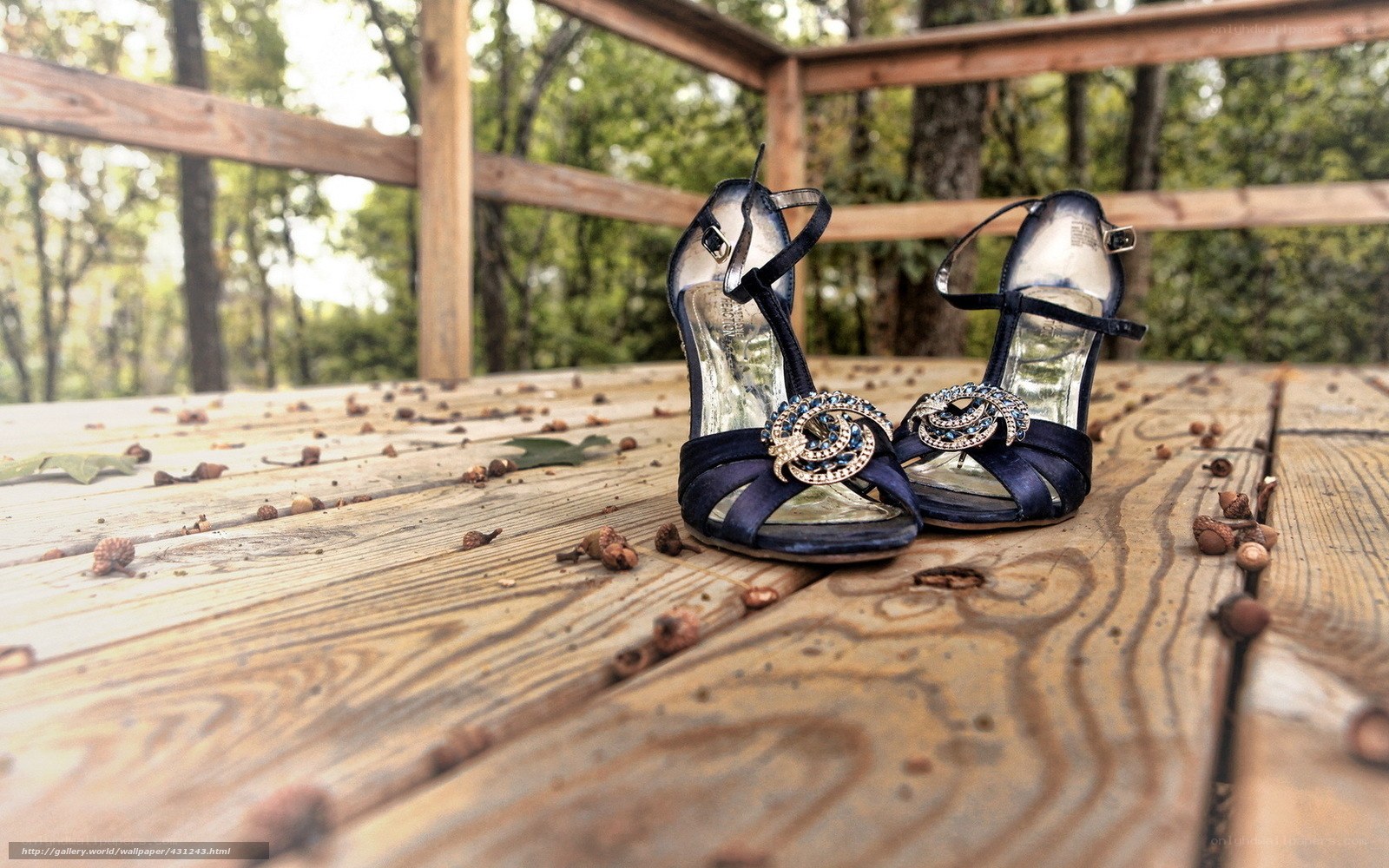 Blue heels on wooden deck