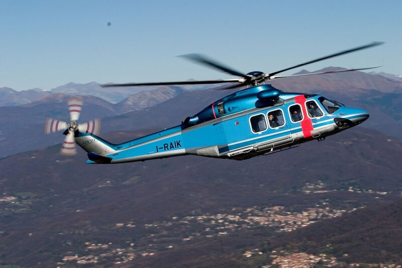 Blue Helicopter in Flight — Dynamic, Afternoon, Photograph