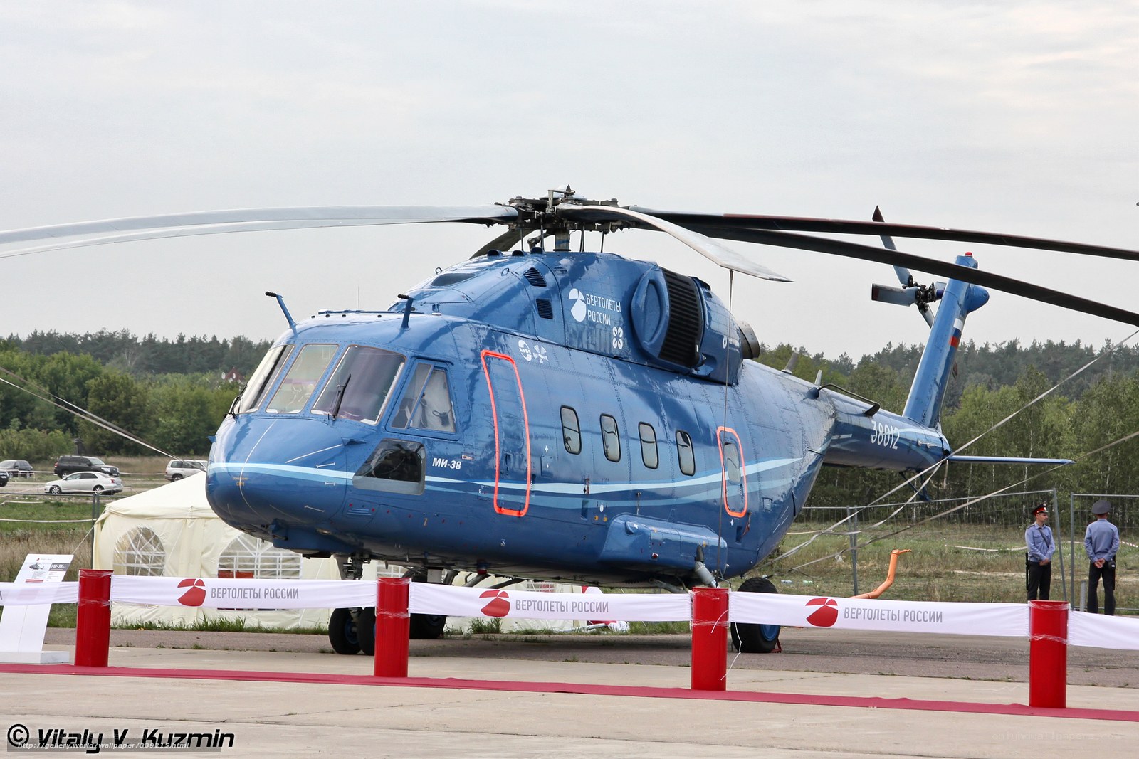 Blue helicopter on display
