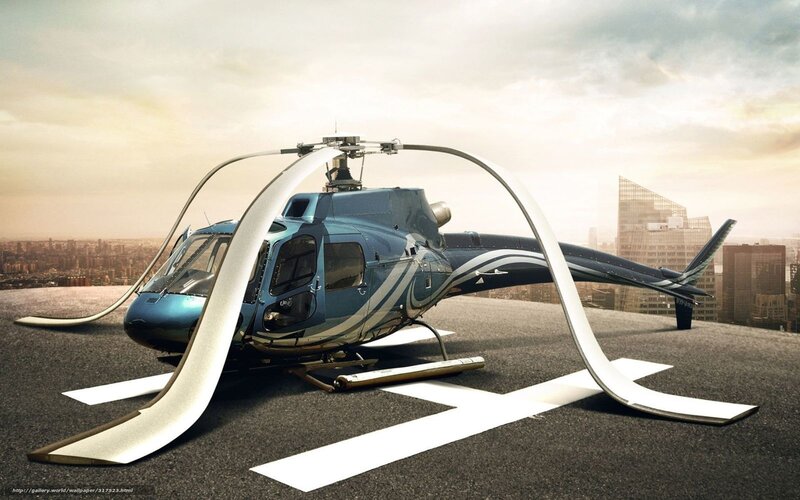 Blue Helicopter on Helipad — Dramatic, Sunset