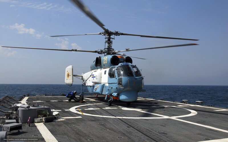Blue Helicopter on Ship Deck