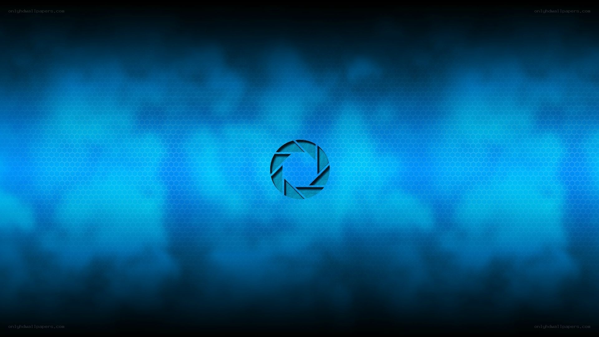 Blue hexagonal background with logo