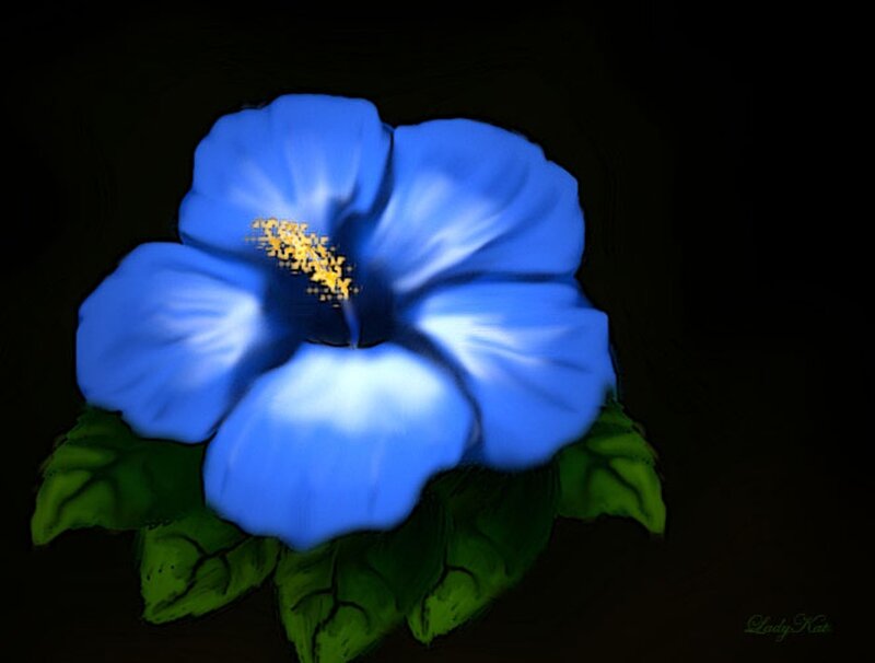 Blue Hibiscus Flower — Dramatic, Digital Art