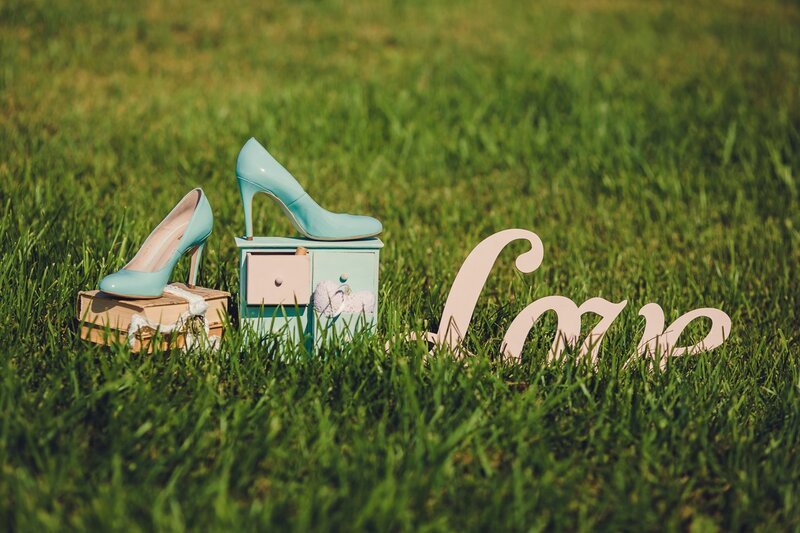 Blue High Heels on Grass