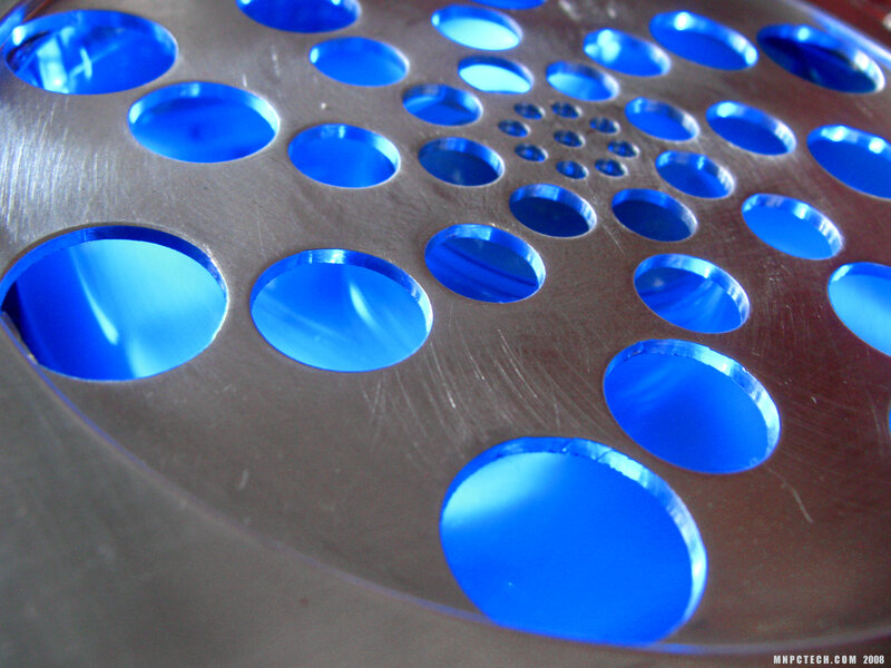 Blue holes in metal plate