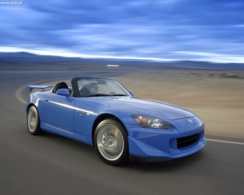 Blue Honda S2000 on a desert road