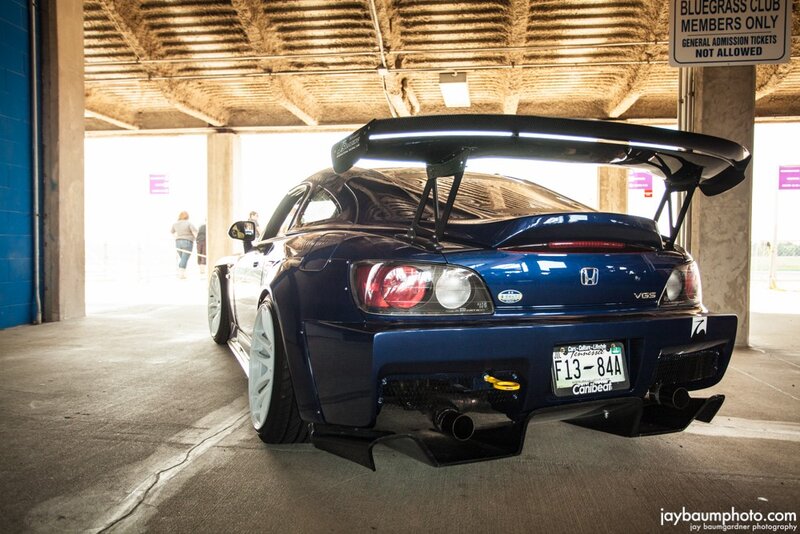 Blue Honda S2000 with rear wing