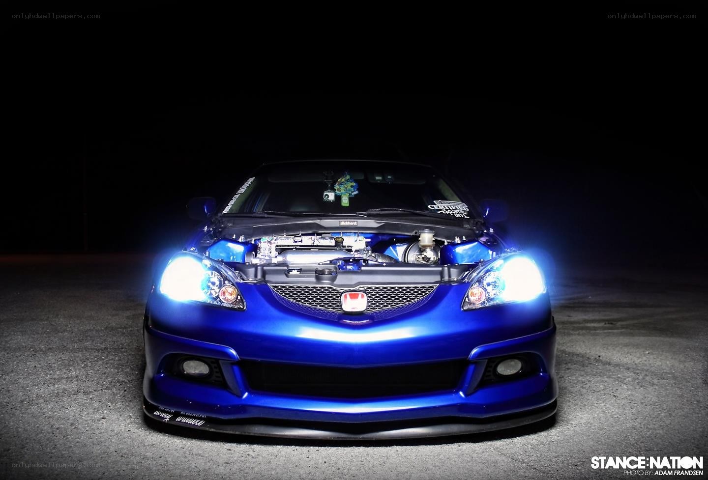 blue honda with open hood