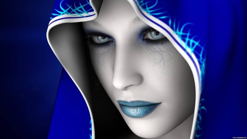 blue-hooded fantasy woman