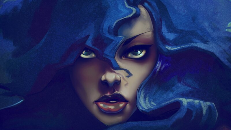blue-hooded woman portrait