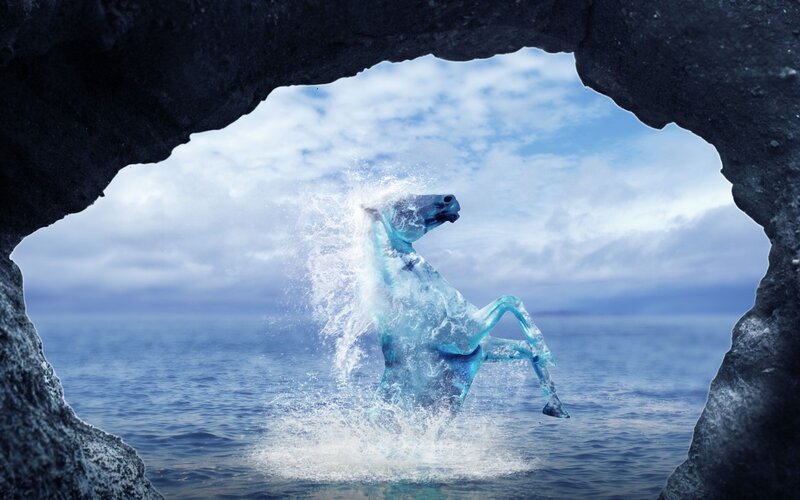 Blue Horse Emerging from Water