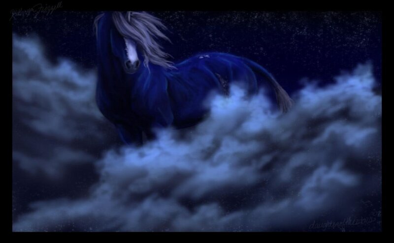 blue horse in clouds