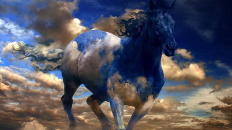 Blue Horse in Clouds — Dramatic