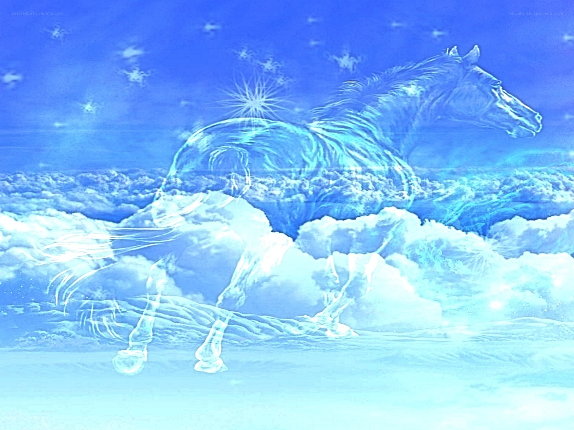 blue horse in clouds