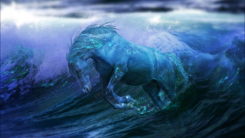 Blue Horse in Ocean