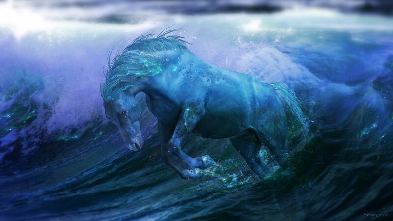 Blue Horse in Water — Dramatic