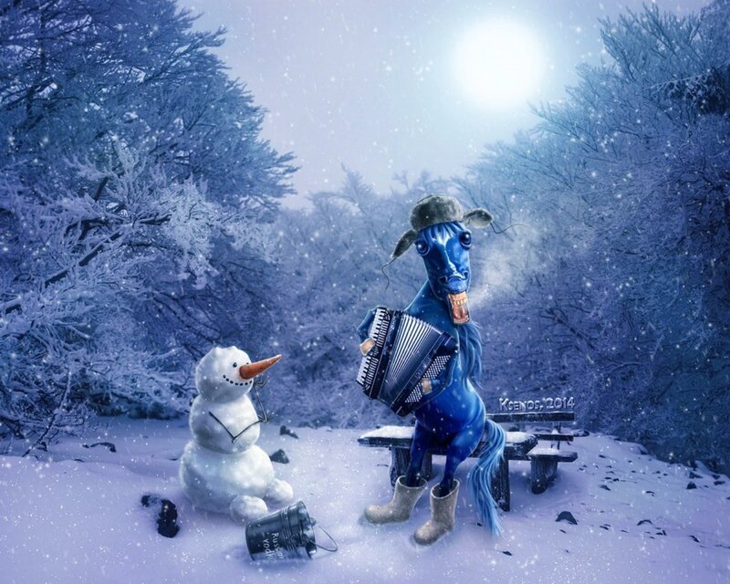 Blue Horse Playing Accordion