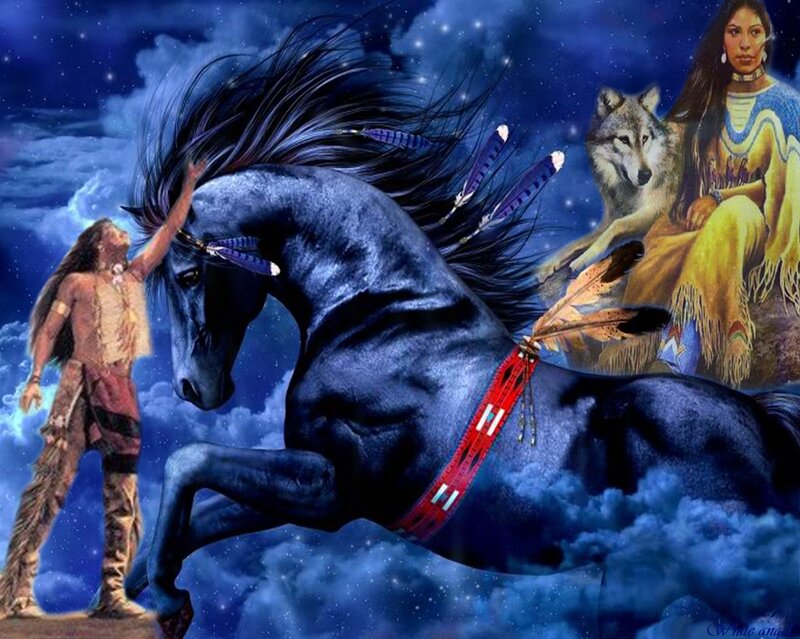 Blue Horse with Feathers