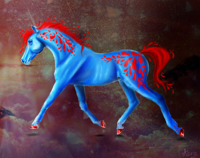 Blue Horse with Red Markings