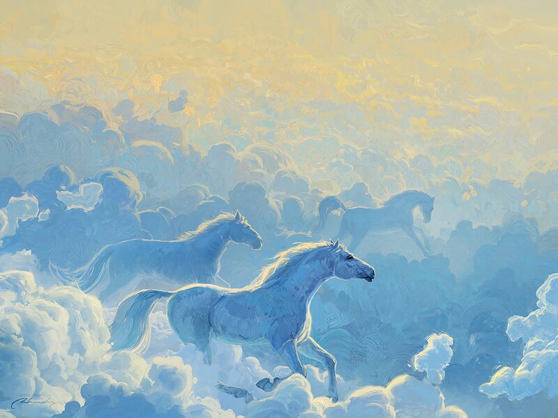 Blue Horses in Clouds