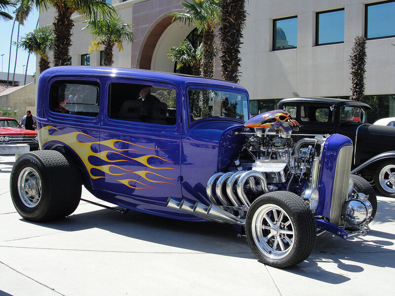 Blue Hot Rod Car — Bright, Afternoon