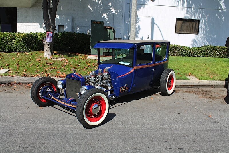 Blue Hot Rod Car — Calm, Afternoon, Photograph, Building