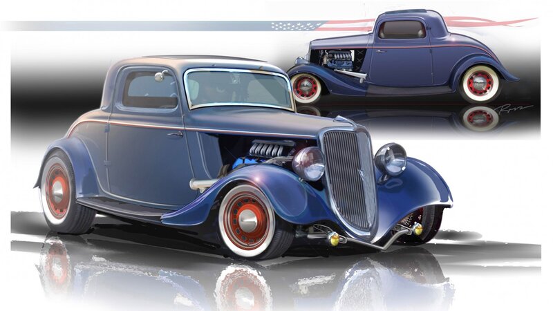 Blue Hot Rod Car — Dramatic, Digital Art