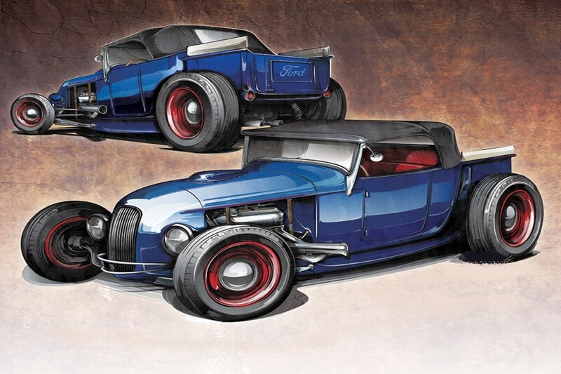 Blue Hot Rod Car — Dramatic, Illustration