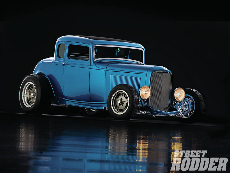 Blue Hot Rod Car — Dramatic, Photograph, Headlights, Grille