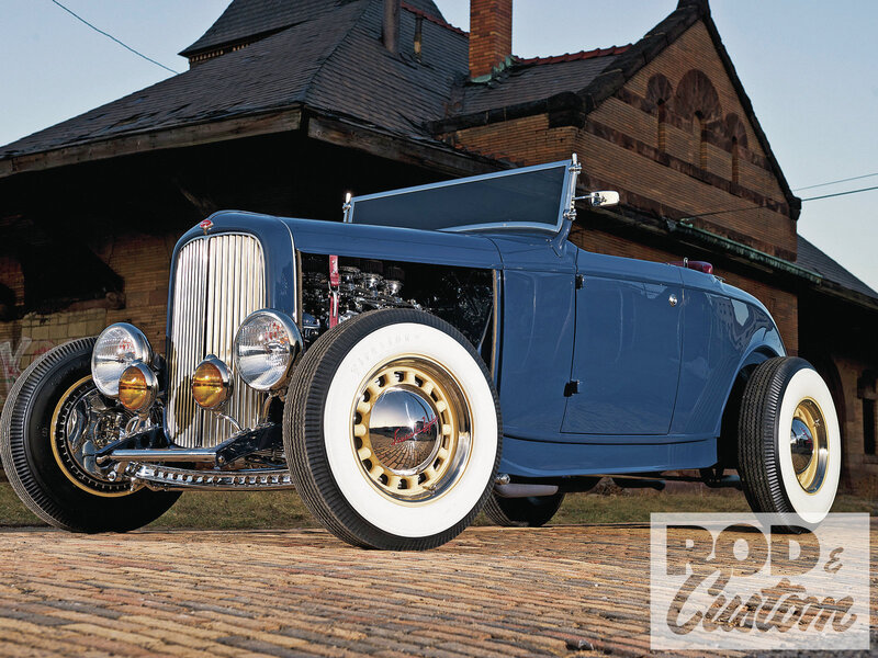 Blue Hot Rod Car — Dramatic, Sunset