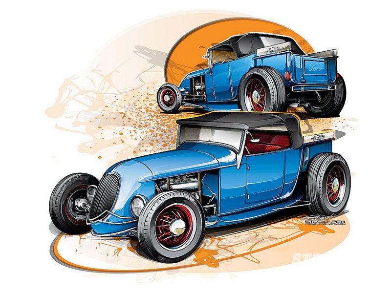 Blue Hot Rod Car — Dynamic, Illustration
