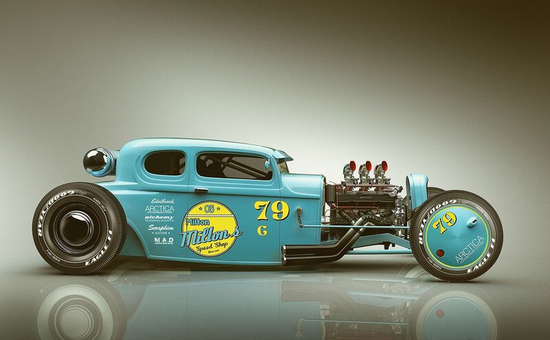 Blue Hot Rod Car — Light Blue, Dramatic
