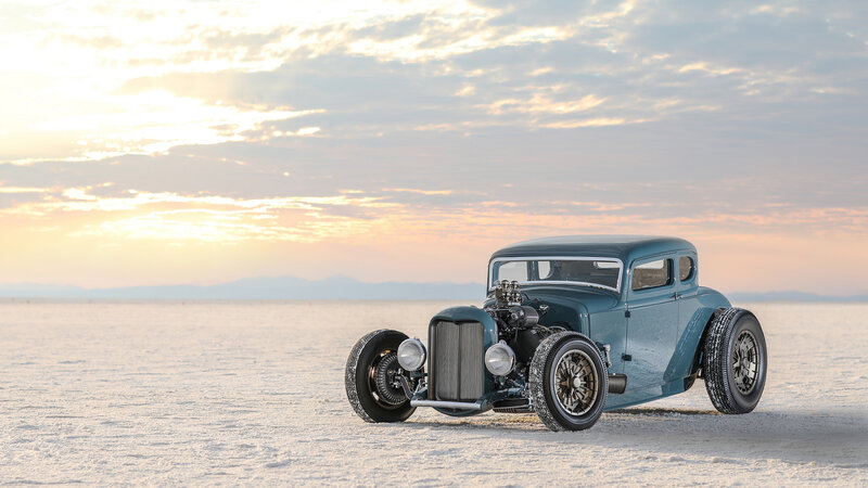 Blue Hot Rod Car — Serene, Sunset
