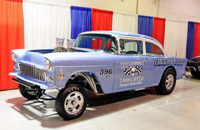 Blue Hot Rod Car — Showcase, Photograph, Curtains