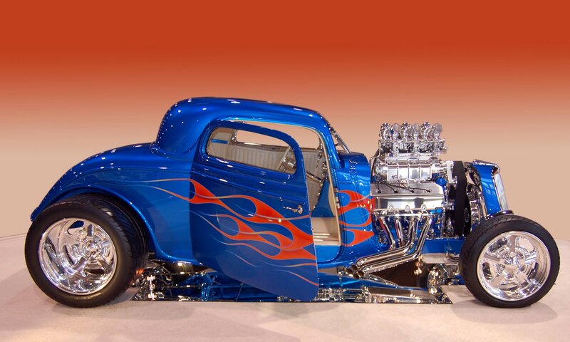 Blue Hot Rod Car — Showcase, Photograph, Flame Decals