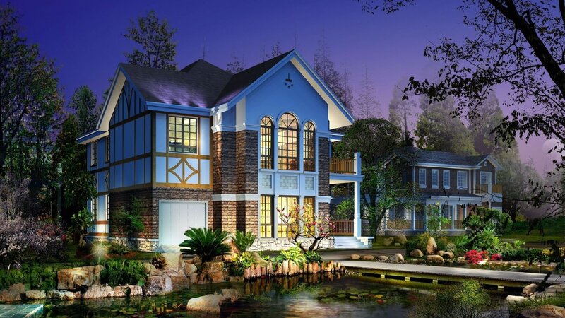 Blue House at Night — Serene, 3d Render